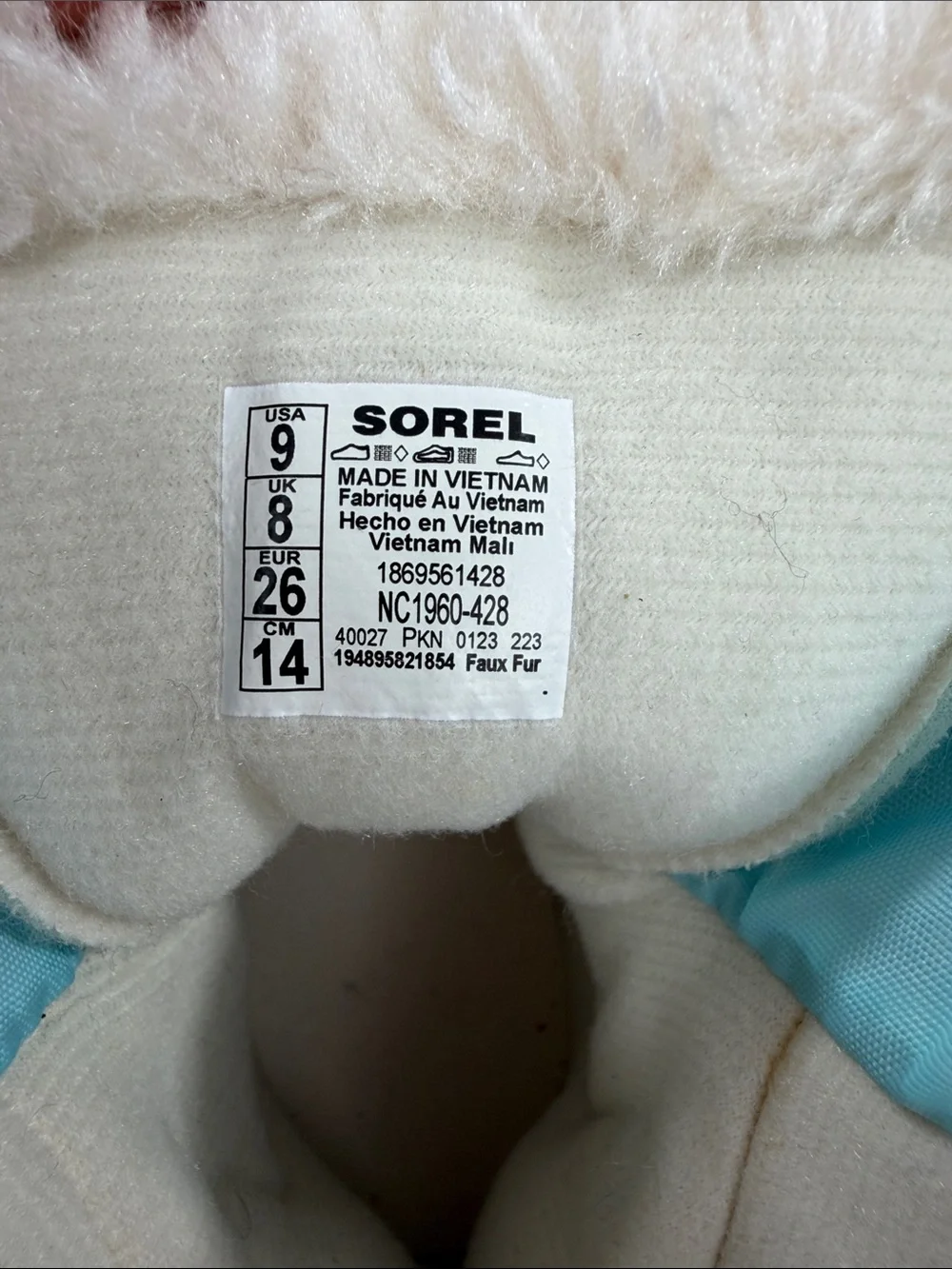 Sorel Kids Light Blue Winter Boots with white Faux Fur